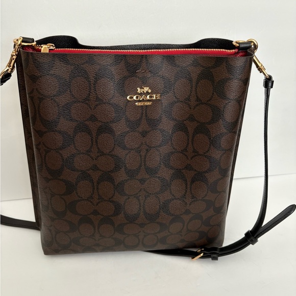 Coach Mollie Bucket Bag 22 -Signature Canvas Brown/Black Large Crossbody Bag EUC - Picture 1 of 17